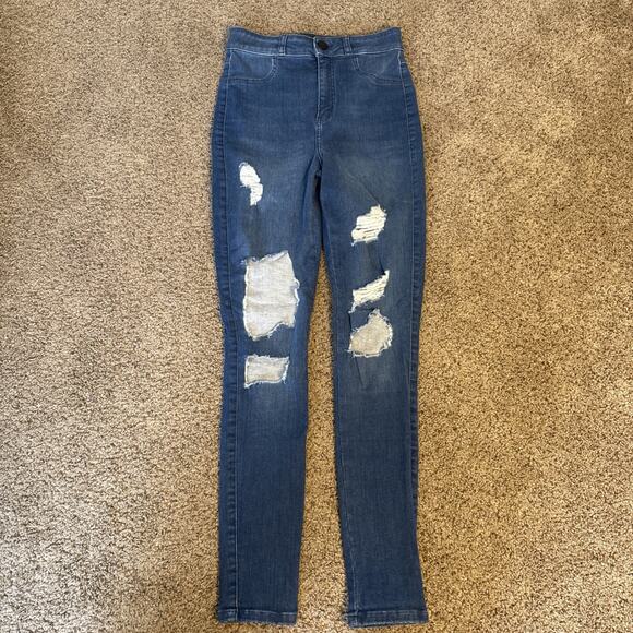 FIT JEANS Fitjeans Women’s S Regular V2 Super Ripped High Waisted‎ Azure Bluex - Picture 1 of 12